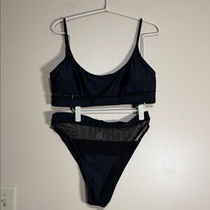 Matte collection Black Mesh-Detail Women's Bikini Set